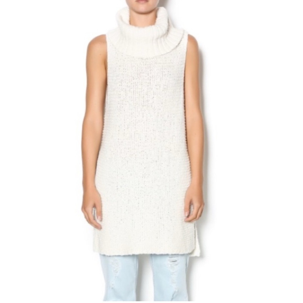 Free People Small Ivory Comb Turtleneck Sweater boho lagenlook layer open knit